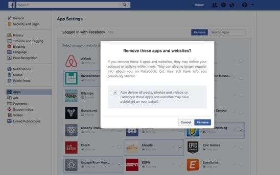 تنظیمات اپ‌های متصل به فیسبوک
